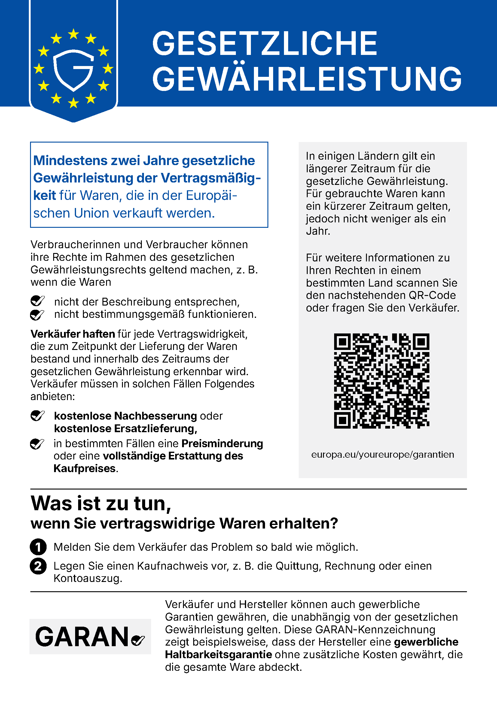 Mitteilung �ber das gesetzliche Gew�hrleistungsrecht